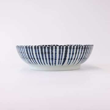 Mino Ware Small Serving Bowl, Indigo Blue, Sendan-Tokusa, Japanese Ceramic Bowl, Microwave/Dishwasher, Gift, Dinnerware, 6.1 inch