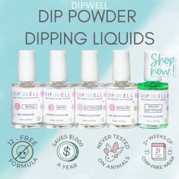 DipWell Acrylic Nail Powder Set, Nail Dip Liquid Set With Base, Activator, Sealer, Gel Nail Brush fo...