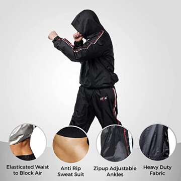DEFY Heavy Duty Sweat Suit Sauna Exercise Gym Suit Fitness, Weight Loss, Anti-Rip, with Hood (3XL)