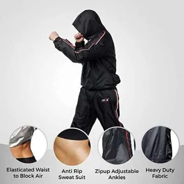 DEFY Heavy Duty Sweat Suit Sauna Exercise Gym Suit Fitness, Weight Loss, Anti-Rip, with Hood (3XL)