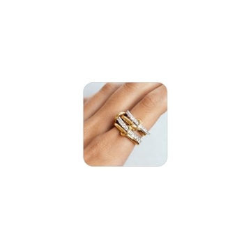 TLY Gold Silver Rings for Women Non Tarnish 18K Gold Plated Statement Rings Stackable Rings Set Dain...