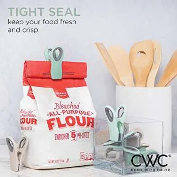 COOK WITH COLOR Bag Clips with Magnet- Food Clips, Chip Clips, Bag Clips for Food Storage with Airtight Seal Grip for Bread Bags, Snack Bags and Food Bags (Mint and Grey, Pack of 10)