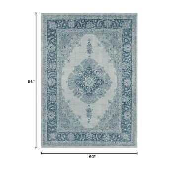 RUGGABLE Washable Indoor/Outdoor Stain Resistant 5x7 (60"x84") Area Rug 2pc Set (Cover and Pad) Parisa Blue