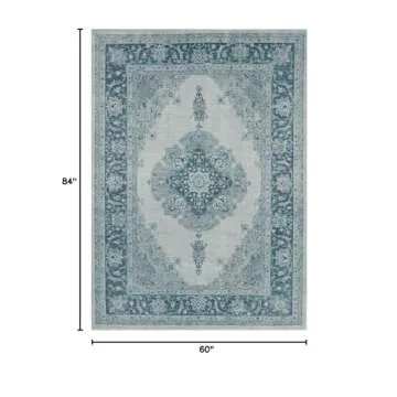 RUGGABLE Washable Indoor/Outdoor Stain Resistant 5x7 (60"x84") Area Rug 2pc Set (Cover and Pad) Parisa Blue