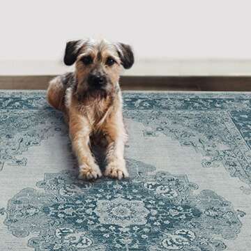 RUGGABLE Washable Indoor/Outdoor Stain Resistant 5x7 (60"x84") Area Rug 2pc Set (Cover and Pad) Parisa Blue