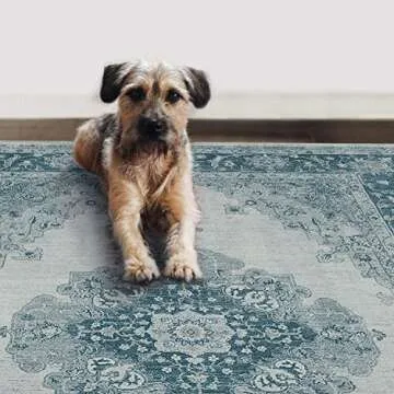 RUGGABLE Washable Indoor/Outdoor Stain Resistant 5x7 (60"x84") Area Rug 2pc Set (Cover and Pad) Parisa Blue