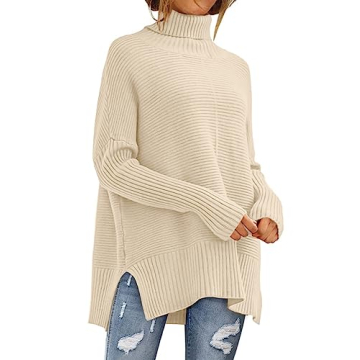 ANRABESS Women Oversized Turtleneck Long Batwing Sleeve Pullover Knit Sweater for 2024