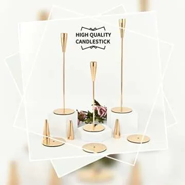 Gold Candlestick Holders Set of 6 Candle Stick Long Holder Taper Candle Holders Metal Candle Stand Table Decorative for Wedding Dinning Party Anniversary Fits 3/4 inch Thick Candle&Led Candles