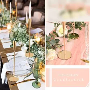 Gold Candlestick Holders Set of 6 Candle Stick Long Holder Taper Candle Holders Metal Candle Stand Table Decorative for Wedding Dinning Party Anniversary Fits 3/4 inch Thick Candle&Led Candles