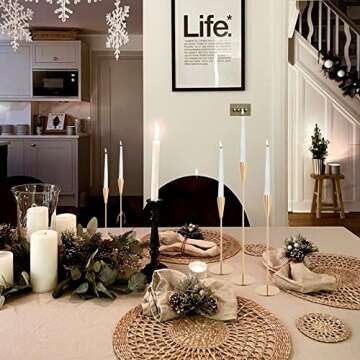 Gold Candlestick Holders Set of 6 Candle Stick Long Holder Taper Candle Holders Metal Candle Stand Table Decorative for Wedding Dinning Party Anniversary Fits 3/4 inch Thick Candle&Led Candles