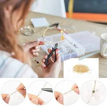 Hicarer 1200 Pieces Crimp Beads Metal Round Spacers Stopper Beads Clamp Ends for DIY Necklace Bracelets Jewelry Making Supplies(2 mm,Silver and Gold)