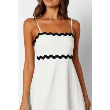 dowerme Womens Dresses 2025 Spaghetti Straps Sleeveless Square Neck Smocked Rickrack Trim Loose Fit A-Line Midi Dress(White,Large)