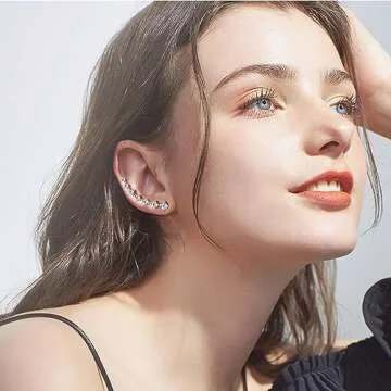 Stylish 7 Crystals Ear Cuffs Hypoallergenic S925 Silver