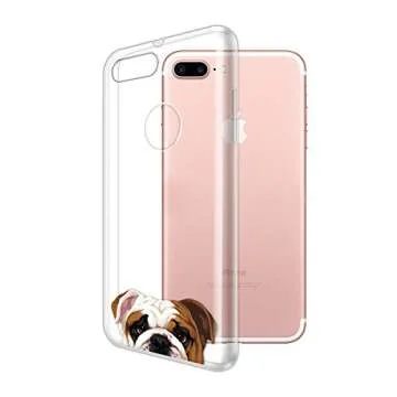 FINCIBO Case Compatible with Apple iPhone 7 Plus/ 8 Plus, Clear Transparent TPU Silicone Protector Case Cover Soft Gel Skin for iPhone 7 Plus / 8 Plus (NOT FIT iPhone 7/8) - English Bulldog