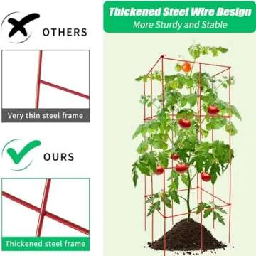 DoCred 4 Pack Tomato Cage, Folding Tomato Cage Heavy Duty Metal Square Tomato Cages Coated Steel Garden Plant Support Stake Tower for Climbing Vegetables, Plants, Flowers, Steel Red