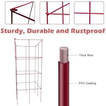 DoCred 4 Pack Tomato Cage, Folding Tomato Cage Heavy Duty Metal Square Tomato Cages Coated Steel Garden Plant Support Stake Tower for Climbing Vegetables, Plants, Flowers, Steel Red