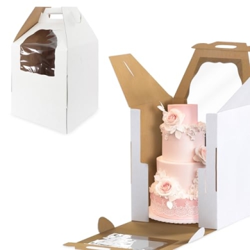 Spec101 Disposable Cake Carrier with Window 10pk - 14 x 14 x 16in Tall Cake Boxes with Window, Box T...