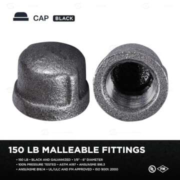 Everflow BMCP0038-10 Black Malleable 3/8" Cap with NPT Threads