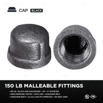 Everflow BMCP0038-10 Black Malleable 3/8" Cap with NPT Threads