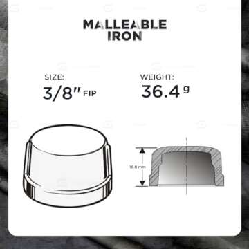 Everflow BMCP0038-10 Black Malleable 3/8" Cap with NPT Threads