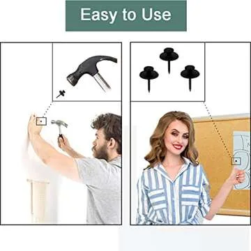 30 PCS Push Pins Picture Hangers Wall Hooks, Double Headed Thumb Tacks for Wall Hangings, Renter Friendly Decor Small Picture Frame Hangers for Drywall Cork Board Home Office Photo Decorations(Black)