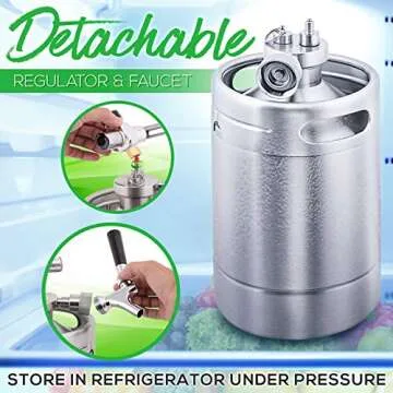 NutriChef Double Walled System-64oz Stainless Steel Growler Tap Portable Mini Keg Dispenser Kegerator Kit w/ Co2 Pressure Regulator for Craft Beer Draft/Homebrew PKBRTP99, 64oz