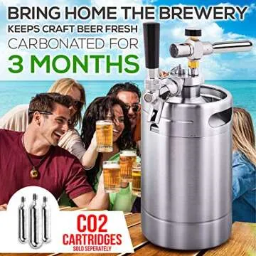 NutriChef Double Walled System-64oz Stainless Steel Growler Tap Portable Mini Keg Dispenser Kegerator Kit w/ Co2 Pressure Regulator for Craft Beer Draft/Homebrew PKBRTP99, 64oz