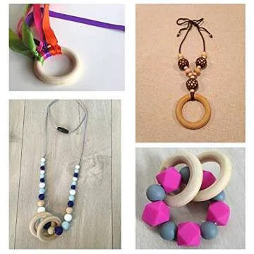 Onwon Natural Wooden Rings for Crafts & Teething (10-Pack)