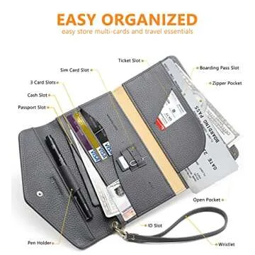 KROSSLON Tri-fold Travel Wallet for Women Detachable Wristlet Rfid Passport Holder, Dark Grey