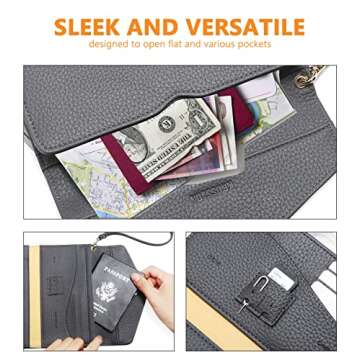 KROSSLON Tri-fold Travel Wallet for Women Detachable Wristlet Rfid Passport Holder, Dark Grey