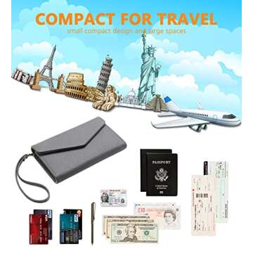 KROSSLON Tri-fold Travel Wallet for Women Detachable Wristlet Rfid Passport Holder, Dark Grey