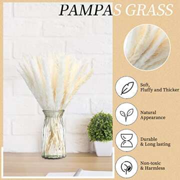 Janinka 200 Pcs Natural Dried Pampas Grass Decor 17 Inch White Pampas Grass Dried Pampas Grass Bouquet Reed Pampas for Wedding Baby Shower Party Farmhouse Boho Home Decor