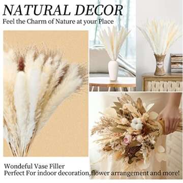 Janinka 200 Pcs Natural Dried Pampas Grass Decor 17 Inch White Pampas Grass Dried Pampas Grass Bouquet Reed Pampas for Wedding Baby Shower Party Farmhouse Boho Home Decor