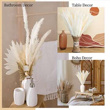Janinka 200 Pcs Natural Dried Pampas Grass Decor 17 Inch White Pampas Grass Dried Pampas Grass Bouquet Reed Pampas for Wedding Baby Shower Party Farmhouse Boho Home Decor