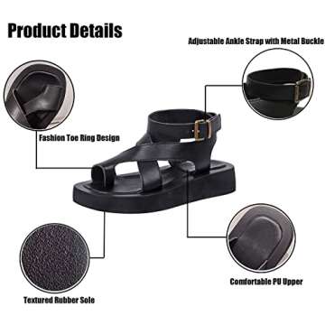 Women's Clip Toe Ankle Buckle Flat Sandals,Fashion Crossover Adjustable Buckle Soft Bottom Comfortab...