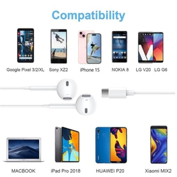 2 Pack USB C Headphones for iPhone 16, Type C Earbuds Wired Earbuds with Microphone & Remote Control Noise Cancelling Earphones, Compatible with iPhone 16 Pro Max, iPad Pro, Most USB C Jack Devices