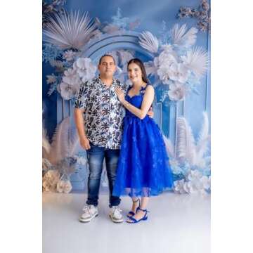 Dusty Blue Women's 3D Laces Applique Butterfly Tulle Prom Dresses for Teens Sweetheart Spaghetti Straps A Line Tea Length Corset Formal Evening Party Gown US0