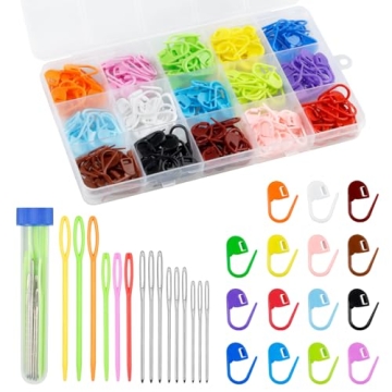 FIVEIZERO 220/900 Pieces Stitch Markers with 15 Pcs Sewing Needles