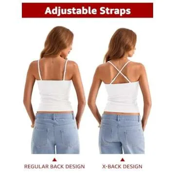 EasyGala Womens Lace Camisole Tops Square Neck Ribbed Tank Tops Adjustable Spaghetti Straps Sleeveless Summer Shirt 2025 White