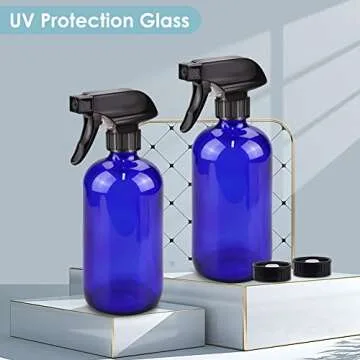 Bontip Glass Spray Bottle, Blue Glass Spray Bottle Set & Accessories for Non-toxic Window Cleaners Aromatherapy Facial Hydration Watering Flowers Hair Care (2 Pack/16 oz) (Blue)