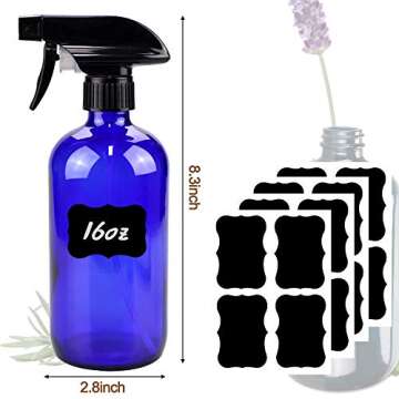 Bontip Glass Spray Bottle, Blue Glass Spray Bottle Set & Accessories for Non-toxic Window Cleaners Aromatherapy Facial Hydration Watering Flowers Hair Care (2 Pack/16 oz) (Blue)