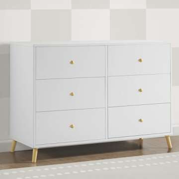 Delta Children Essex 6 Drawer Dresser, Bianca White/Natural