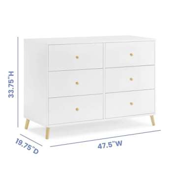 Delta Children Essex 6 Drawer Dresser, Bianca White/Natural
