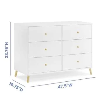 Delta Children Essex 6 Drawer Dresser, Bianca White/Natural