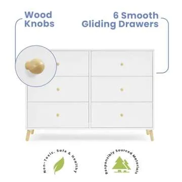 Delta Children Essex 6 Drawer Dresser, Bianca White/Natural
