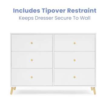 Delta Children Essex 6 Drawer Dresser, Bianca White/Natural