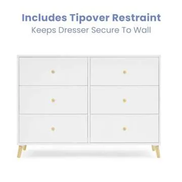 Delta Children Essex 6 Drawer Dresser, Bianca White/Natural