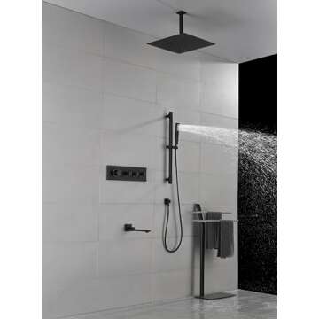 Shower Faucet Set, Shower System, Rainfall Shower Heads with Handheld Spray Combo, 12" Wall Mounted Black Shower Head and Handle Set for Bathroom, Shower Valve & Shower Trim Included