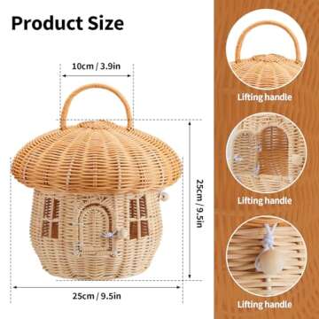 Handmade Wicker Mushroom-Shaped Storage Basket for Outdoor, Kids, Decor, Photography Props