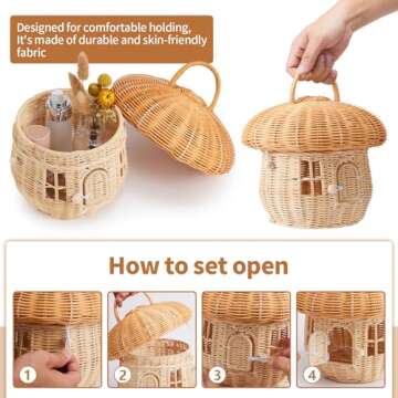 Handmade Wicker Mushroom-Shaped Storage Basket for Outdoor, Kids, Decor, Photography Props